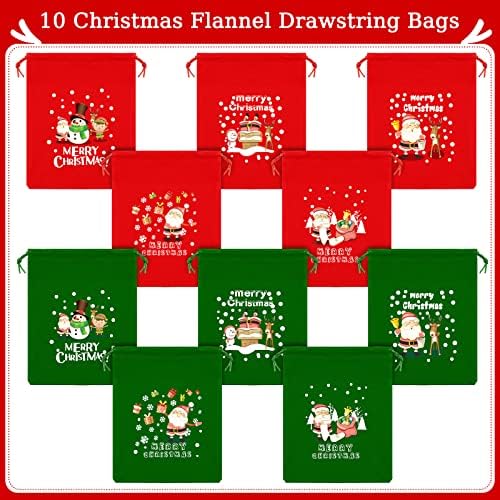 Оудаин 10 парчиња Божиќни фланели торби за цртање Божиќни торби за подароци со средна големина Божиќни торби подарок бонбони за завиткување