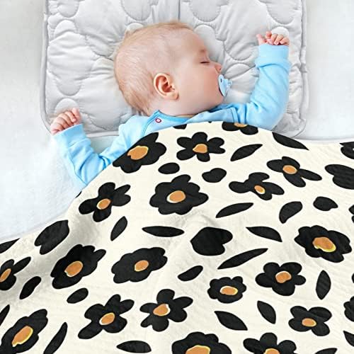 Свињи пролет Симпатична црна цветна бебе ќебиња 30 x 40 во срцево цветно дете ќебе новородено креветче ќебе за креветчиња за кревети за шетачи за шетач за деца