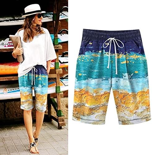 MNBCCXC жени летни памучни панталони плус големина со високи половини шорцеви кои го третираат тренингот на плажа џеб пет точки