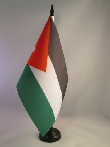 ЗНАМЕ НА Аз Јордан Знаме на Маса 5 х 8 - Јорданско Биро знаме 21 х 14 см-Црн Пластичен Стап И Основа