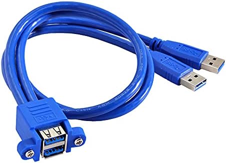Xiwai Combo Dual USB 3.0 машки до стабилен женски продолжен кабел 50см со дупки за монтирање на панели за завртки