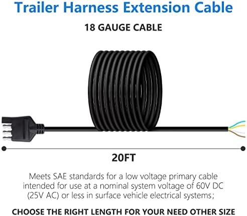 18AWG 20 Feet 4 Flater Trailer Wire Trailer Harness Extenson Cable 4 Way Flat Trailer Connector