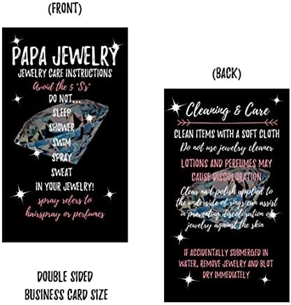Картички За Чистење и Нега на накит За Папа | Пакет од 50 | Блинг Прозрачен Сребрен Дијамант Со Искра | Накит Блинг Упатства За Нега На Кралицата