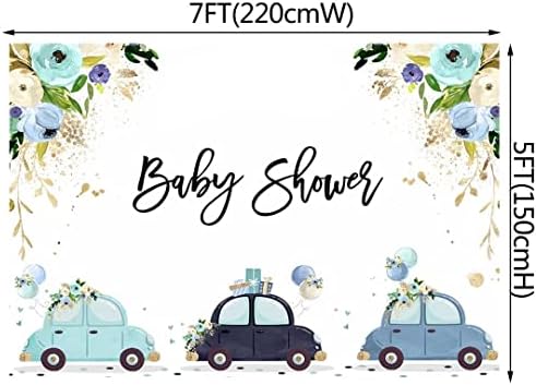 7x5ft диск од бебиња за туширање за момчиња сини автомобили балони цветни добредојдени бебиња за забава, знак за забава преку парада