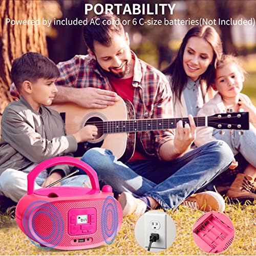 Hplay Gummy GC04B Преносен ЦД плеер Boombox со дигитално прилагодување FM Stereo Radio Kids CD Player Bluetooth USB LCD дисплеј, преден Aux-in