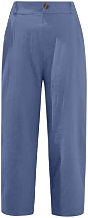 Pantsенски панталони Uqrzau со џебови 2023 панталони со цврста боја памучна постелнина лабава работа со високи половини