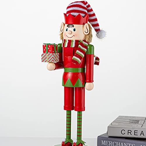 Елф Оревокршачка која се држи со пакувања за подароци Божиќна затворена куќа Декорација празнична дрвена фигура