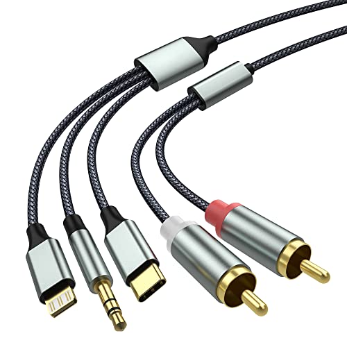 Адаптер за аудио аудио Aux на молња до RCA, кабел RCA до 3,5 mm ， USB C до 2 RCA аудио кабел ， За засилувач на електрична енергија,