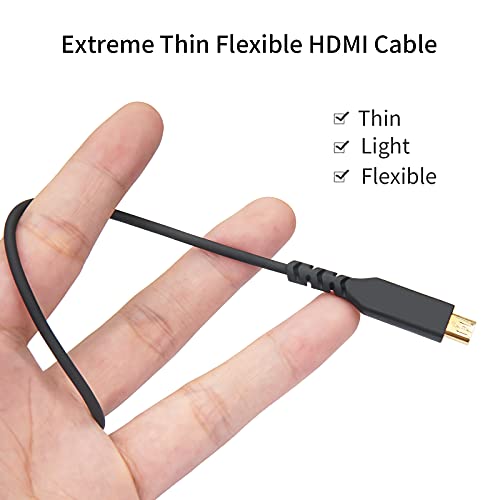 Andycine Ultra-Thin Micro HDMI до HDMI кабел 2,5ft Флексибилен тенок HDMI кабел 2,5 mm Поддршка за дијаметар на кабелот со голема брзина