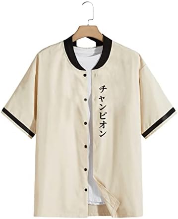 Јапонско писмо за машка буква печати краток ракав за бејзбол дресови со дрес на кошулата надолу