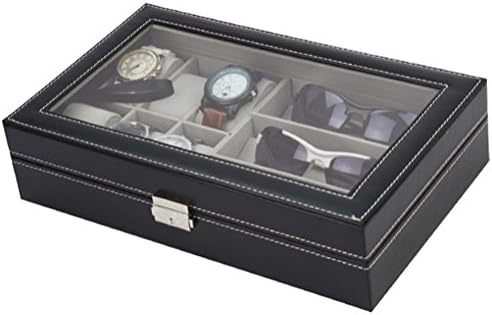 F&U PU кожено стакло Топ 6 Слот за часовници Организатор со подарок за фиоки за очила за мажи