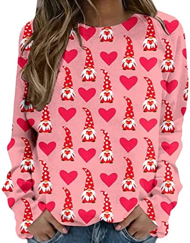 Jjhaevdy Валентин кошули за жени, екипаж на врвот на врвот на долги ракави Pulубов, hartубовни графички џемпери за двојки на двојки на врвови