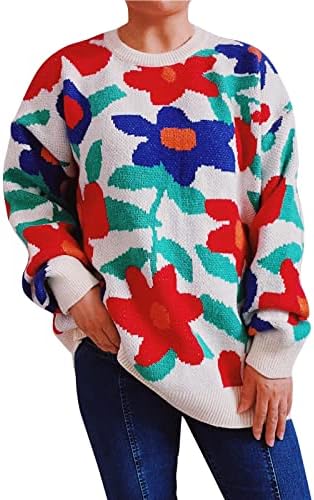 Лабава фит колеџ екипаж-врат блуза дама празник дополнителен долг гроздобер врвен кул ладен џемпер за печатење со долг ракав