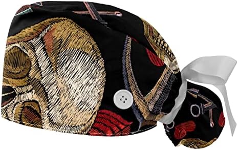 2 парчиња череп Loveубовна шема на сидро Работно капаче со копчиња прилагодливо капаче за чистење со коса на држач за конска опашка