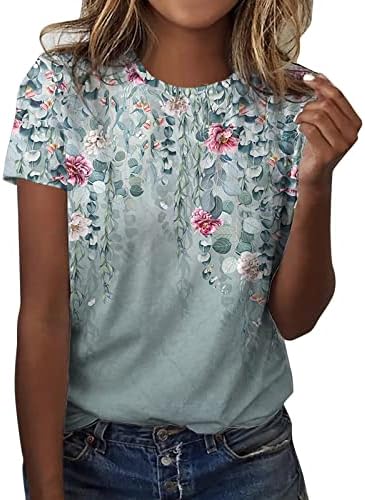Adpan женски дневно пролет Бохо печати o врат резервоарот врвови со кратки ракави кошули за тренингот обични лабави маици бргу суви маички