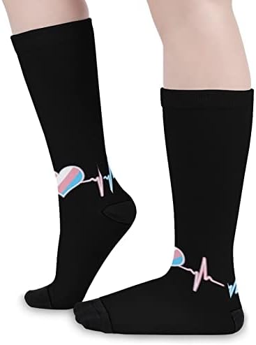 Трансродно знаме на срцето чука печатено чорапи за појавување на бои Атлетски колени високи чорапи за жени мажи