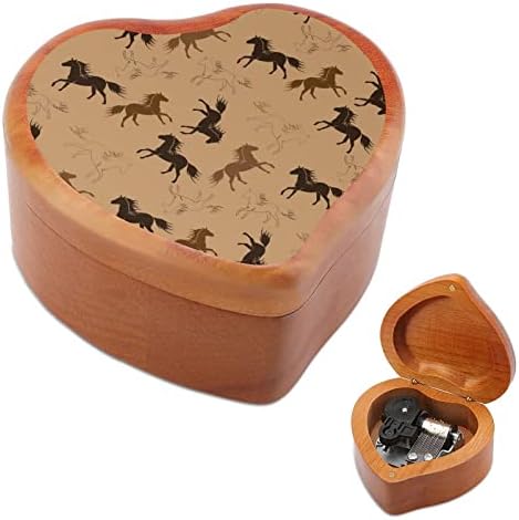 Водење коњи силуета дрвена музичка кутија срце форма на срцев ветер музички кутија гроздобер дрвена часовна музичка кутија подароци