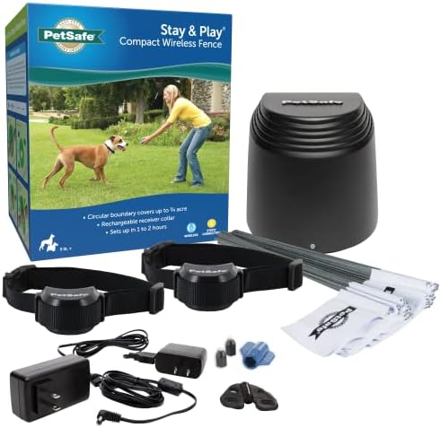 PetSafe Престој &засилувач; Игра Компактен Безжичен Миленичиња Ограда за 2 Кучиња-Прилагодливи Кружни Граница до 3/4 Акри, Вклучува 2