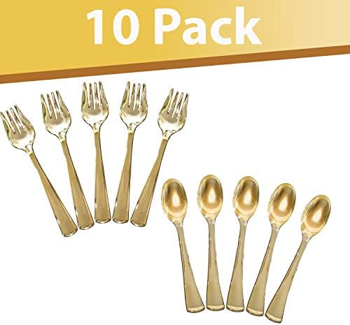 Прибор За Сервирање Пластично Злато За еднократна употреба-Комплет Лажици за Сервирање од 5, 9 Инчи и вилушки За Сервирање од
