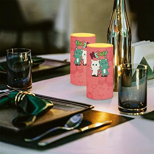 Чаклин Розова Мачка Мјаукање Печатење Лед Свеќи Треперење Боја Менување Свеќи Со Тајмер 2 Парчиња За Внатрешна Декорација