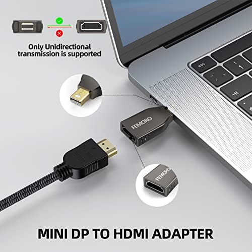 Femoro Mini DisplayPort на HDMI адаптер, 4K Mini DP MALE MALE во HDMI Femaleенски адаптер конвертор, компатибилен со MacBook
