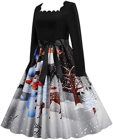 Божиќни Фустани За Забави За Жени 2022 Симпатичен Снешко Со Долги Ракави Графички Наметка За Забава Со Линија Фустан За Забава За Тинејџерки