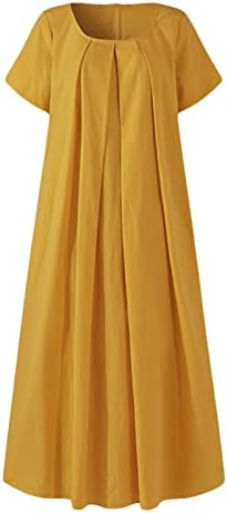 HCJKDU плус фустани со големина за жени 2023 u врат Краток ракав цврста боја макси фустан случајно лабава лето елегантен долг долг фустан