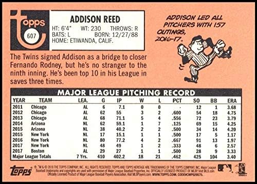 2018 Топс Херитиџ Висок број Бејзбол #607 Адисон Рид Минесота Близнаци Официјална картичка за тргување со МЛБ