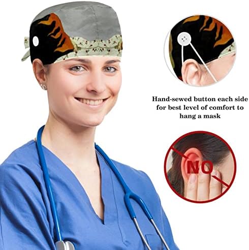 Делфини Работен капа за работа со виножито со прилагодливо капаче за чистење со копчиња и лажна коса зачудувачка за медицинска сестра