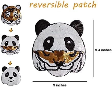 Шијте на променлива панда и тигар за лепенка за лекување, реверзибилна промена на бојата, кои се менуваат, секвентни закрпи за шиење везени