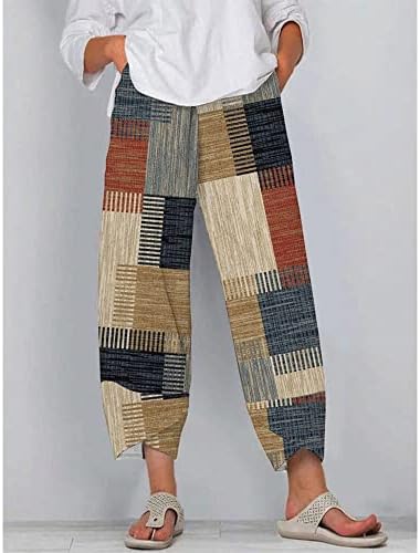 Uktzfbctw жени преголеми со двојни џебни панталони со широки нозе Апстрактни графити печати лабави панталони панталони-4 м