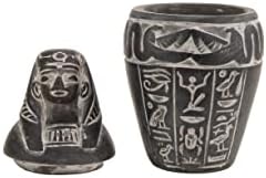 Поставете 4 египетска уметност мали канопски тегли синови на Хорус Греј Стоун со хиероглифи, поведени во Египет.
