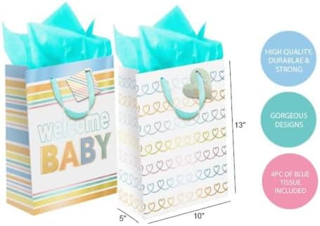 ЌЕ ДАВАЊЕ Подарок Кеси За Бебе Туш Со Ткиво, 10x5 x13 Бебе Подарок Кеси Пакет Од 2 Дизајни. Подарок Торба Во Собата За Ново Бебе, Вклучува