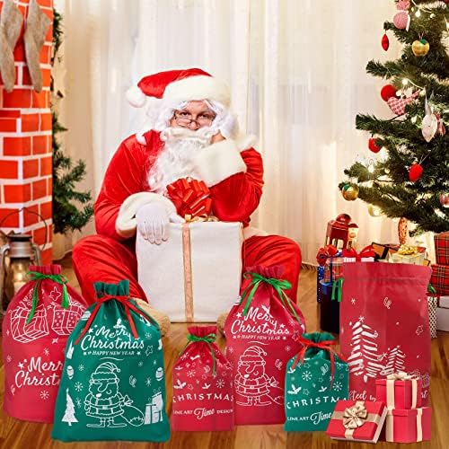 Торби За Подароци За Божиќна Ткаенина хурифокс-6 ПАРЧИЊА Вреќа За Дедо Мраз, Персонализирани Божиќни Подароци, Кеси За Ткаенини За Повеќекратна