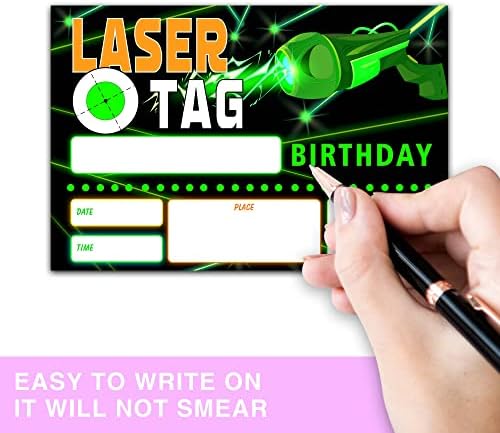 Покани за роденденска забава со ласерски ознаки на ласерски ознаки со коверти - 20 пакувања - Пополнување на роденденската забава Пополнете ги