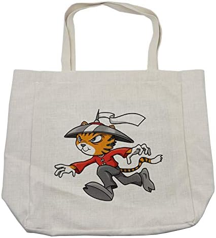 Торба за купување мачки Амбесон Нинџа, тематски цртан филм воин во традиционална облека, еколошка торба за еднократно користење за намирници