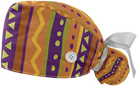 Прилагодлива чистачка капа на буфант 2 парчиња геометриско племе Работно капаче за коса со капаче за копачка за хируршка медицинска