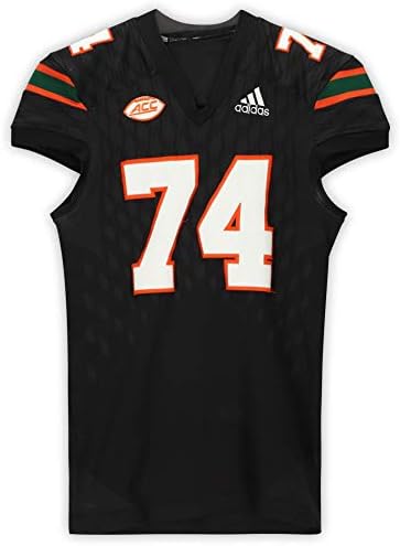 Мајами урагани кои се користат 74 Црниот дрес од сезоните NCAA 2017-2018 - Големина 2XL - Колеџ -игра користени дресови