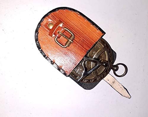 Наутички месинг кафеав антички сандичен компас со прекрасен рачно изработен со кожен подарок за реплика на куќиште - Сончев со случај