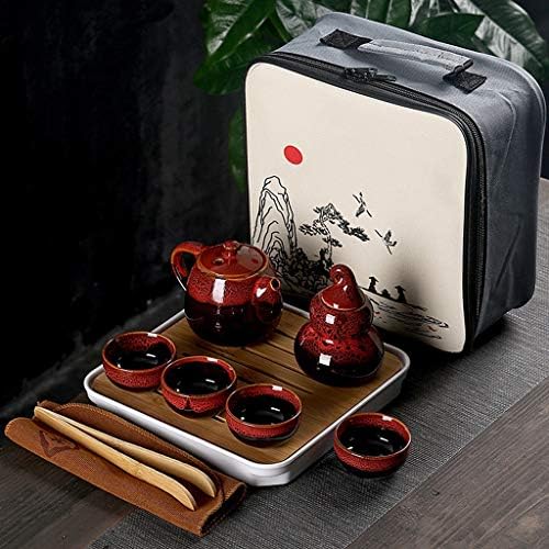 Преносен чај од jydqm вклучува 1 чајник 4 чајници 1 чај кади чајник, котел, кинески керамички керамички преносни затегнувања со торба