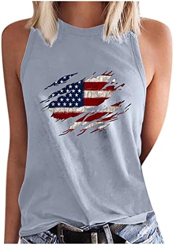 Американски резервоар за знамиња за жени 4 -ти јули патриотска маица САД starsвезди ленти печати без ракави кошула лето лабава елек маички