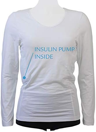 Annaps женски голем бел дијабетес маица со долг ракав со џебови за пумпа за инсулин