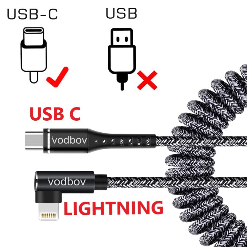 Vodbov USB C до молња кабел 90 ° Coiled Coder Anti Swering iPhone Charger Брзо полнење 6 стапки за 13 Pro 12 MAX 11 XS XR испорака