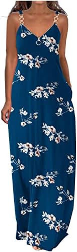 Lmdudan Women'sенски летен макси фустан без ракави лабава лабава v вратот sundresses мода цветно печатено патент ладно рамо долг