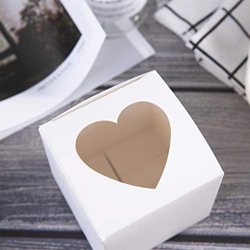 УШТЕ една Бела Кутија за Кекси 4х4х4 Со Прозорец Во Форма на Срце, Мали Хартиени Кутии За Подароци со Капаци За Подароци Изработка