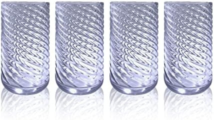 Стаклени Чаши Спирала Ленти Хајбол Очила, на 4 Дебели &засилувач; Тешки Стакло Чаши За Пиење, Ладен Кафе, Коктел,Сок, Пиво, Гроздобер