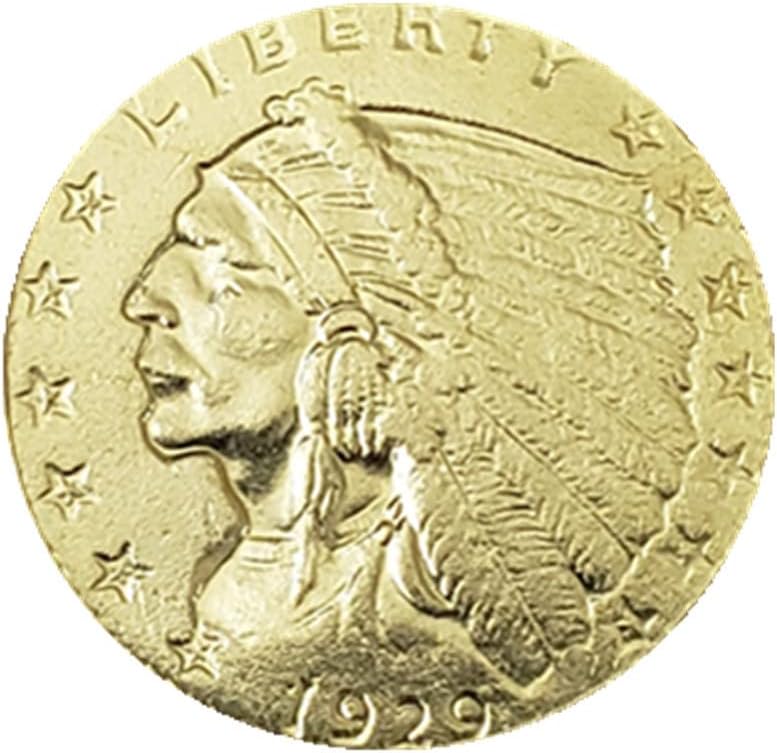 Антички занаети 4 различни години Американска индиска глава 2,5 центи златна монета 1926 ~ 1929 година