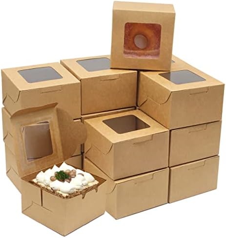 30 парчиња 4 Инчи Кутии За Пекари Кутии За Колачиња Кутии За Торта Со Прозорец 4х4х2, 5 Инчи Кутии За Третирање Пециво За Мини Колачи
