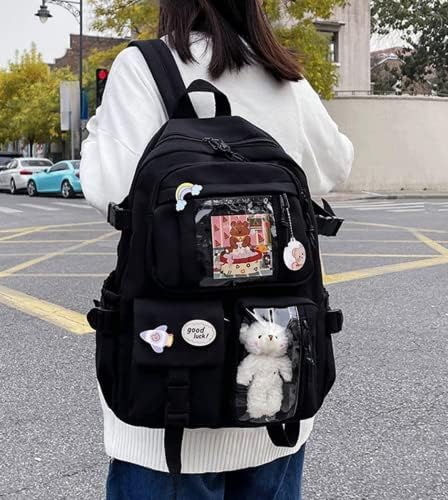 Huihsvha Kawaii ранец, естетски училишен лаптоп торба со додатоци за пинови, патни часовници за книги за тинејџери за девојчиња студенти