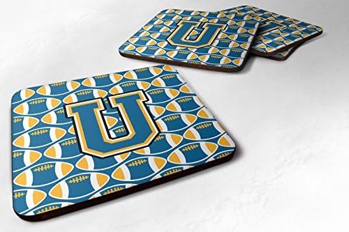 Caroline's Treasures CJ1077-UFC Letter U Football Blue and Gold Foam Coaster Set of 4, Cup Coasters for Indoor and Outdoor, Coaster for Tabletop